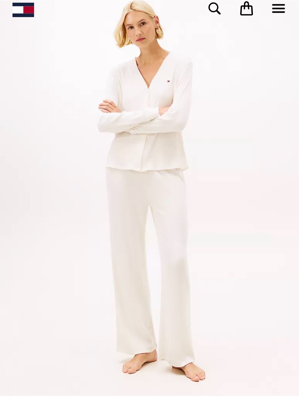 Tommy Hilfiger Ivory V‑Neck Long Sleeve Pajama Set
